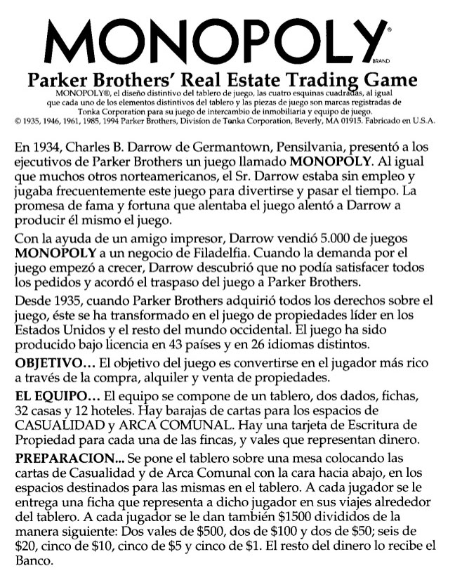 Instrucciones juego monopolio